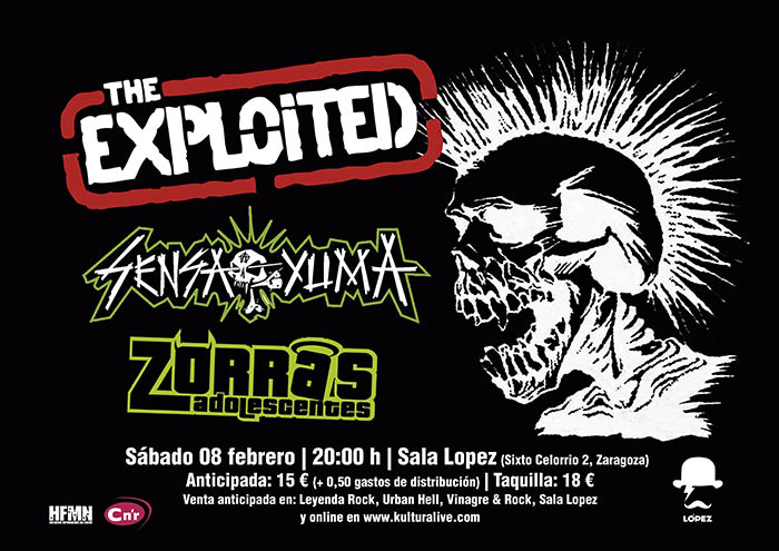 Horarios para el concierto de este sábado 8 con The Exploited, Sensa Yuma y Zorras Adolescentes en la Sala López