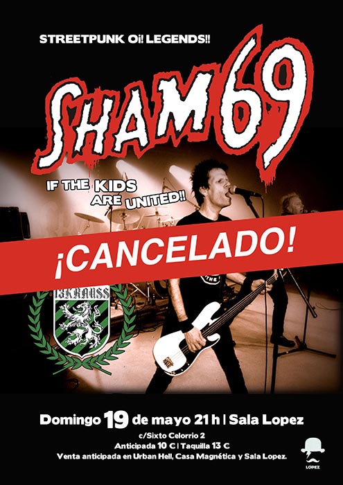 Suspendido el concierto de Sham 69 en la Sala Lopez