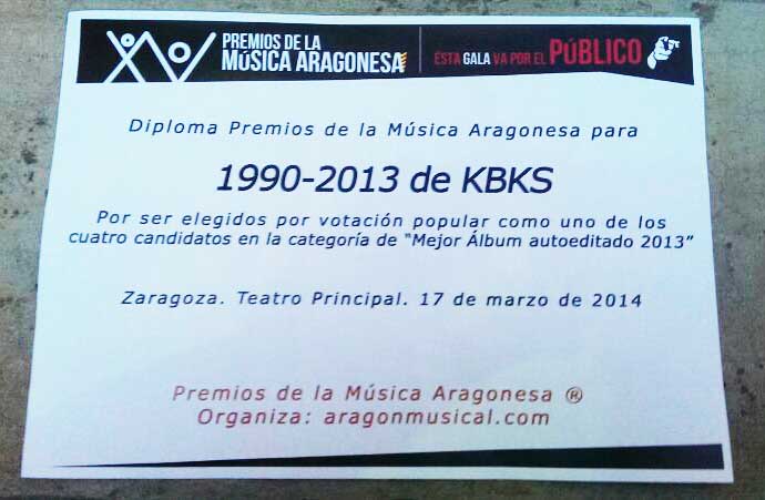 K.B.K.S. nominados a los XV Premios de la Música Aragonesa