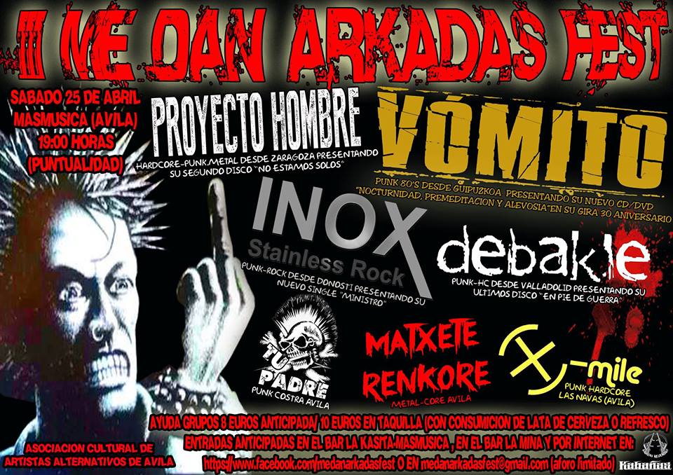 Vómito, Inox y Proyecto Hombre en la III ª edición del Me Dan Arkadas Fest